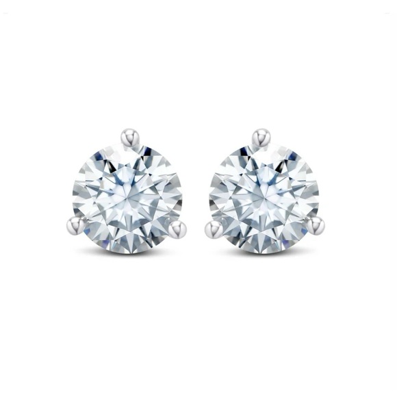 Diamond like cubic zirconia sterling silver earring studs - Picture 2 of 3